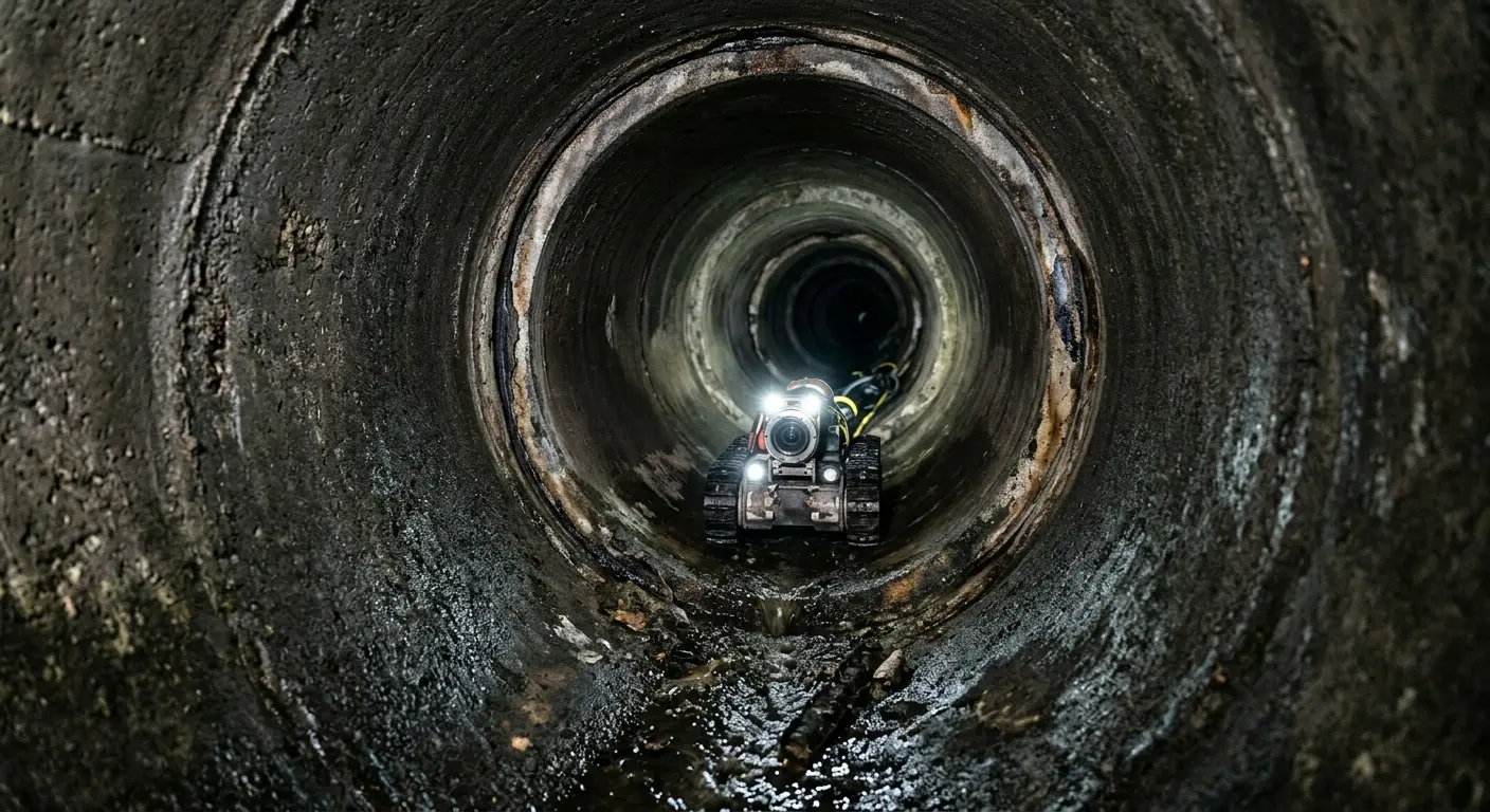 Robotic sewer camera inspecting pipe interior for Sewer Line Cleaning in Conneaut
